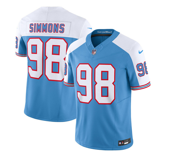 Men's Tennessee Titans #98 Jeffery Simmons Blue/White 2023 F.U.S.E. Vapor Limited Throwback Football Stitched Jersey